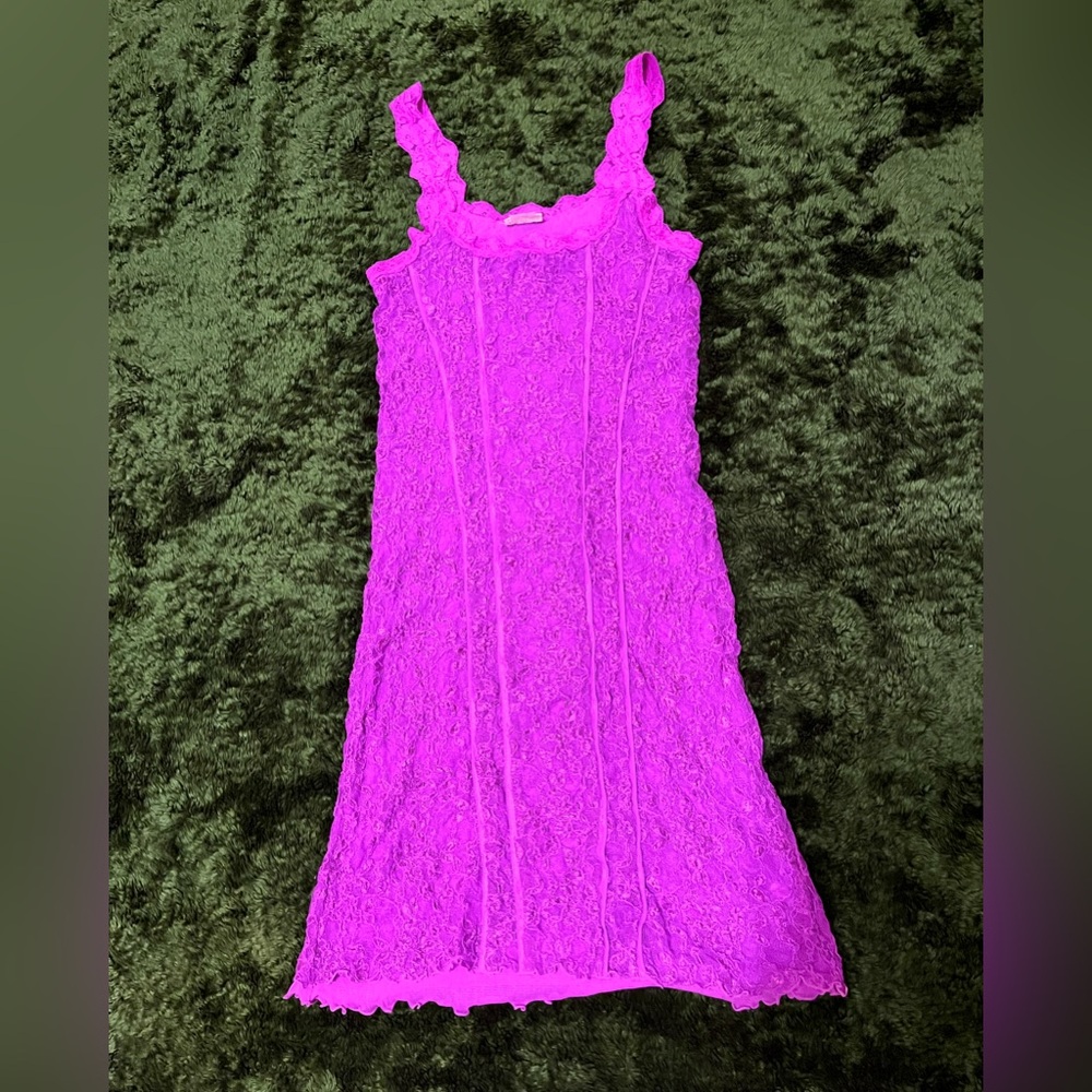 Vibrant Pink Lace Intimate Mesh Dress